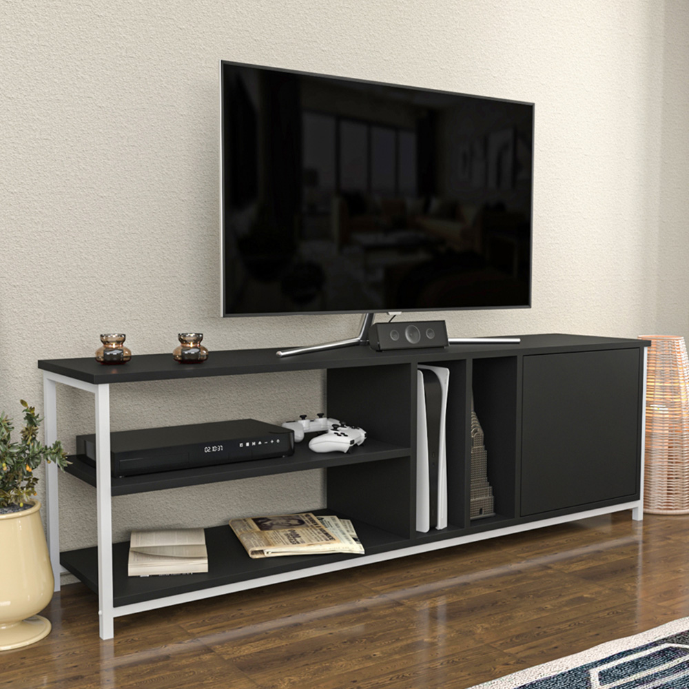 Decorotika Oneida Single Door 4 Shelf White and Anthracite TV Unit Image 6