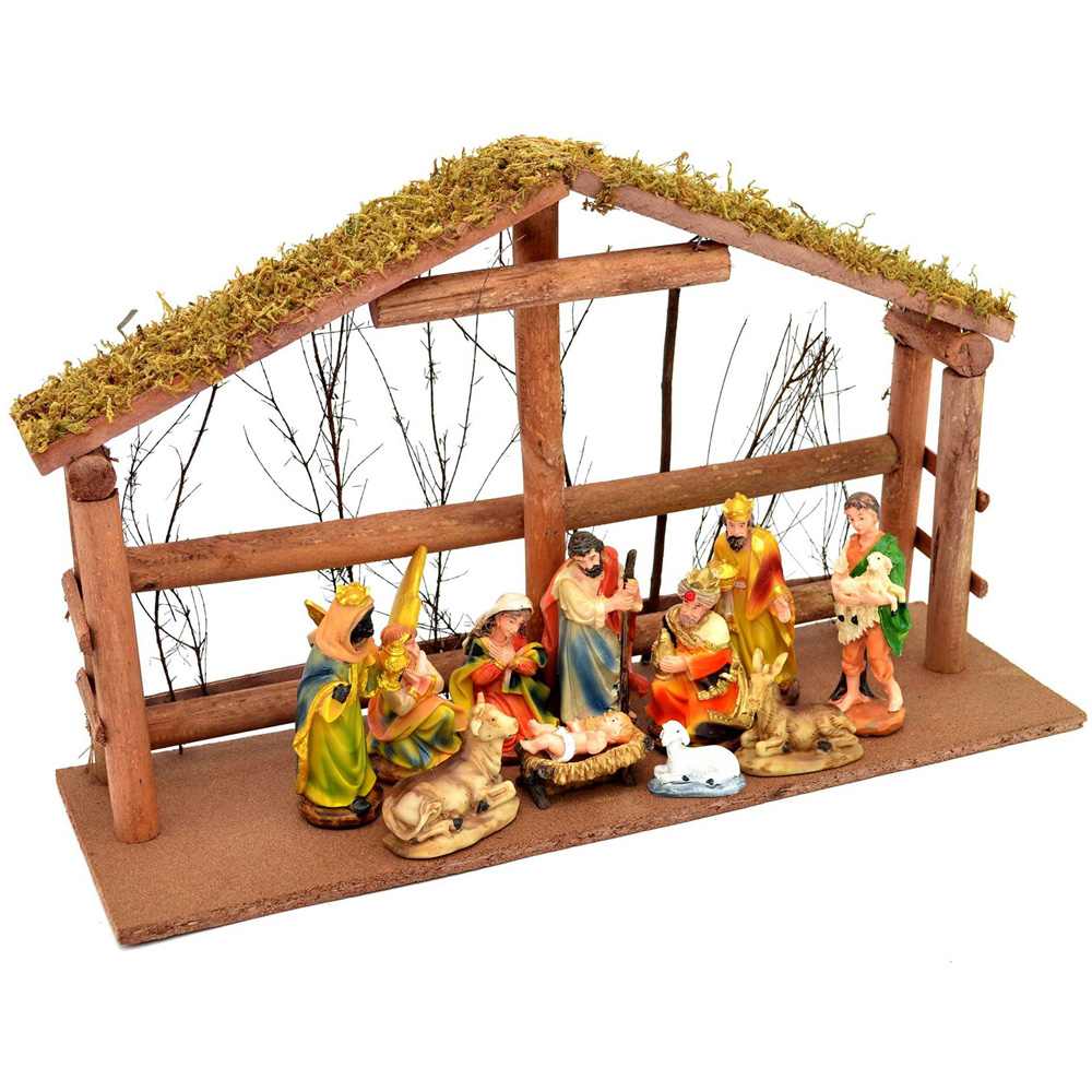Shatchi Christmas Nativity Scene Handmade Wooden Stable Figurine Image 1