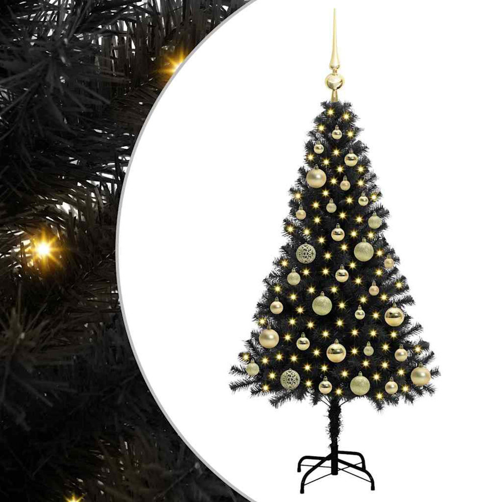 vidaXL Pre-Lit Gold Bauble Black Artificial Christmas Tree 5ft Image 6