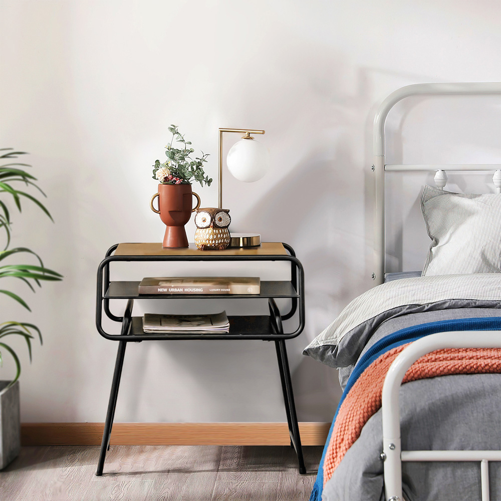 Costway 2 Shelf Brown Sofa Side Table Image 3