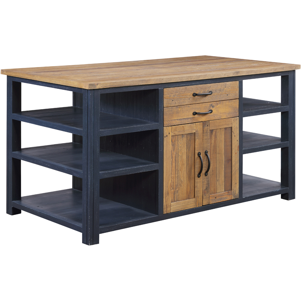 Baumhaus Splash of Blue 2 Door 4 Drawer 2 Shelf Wooden Blue Kitchen Island Image 2