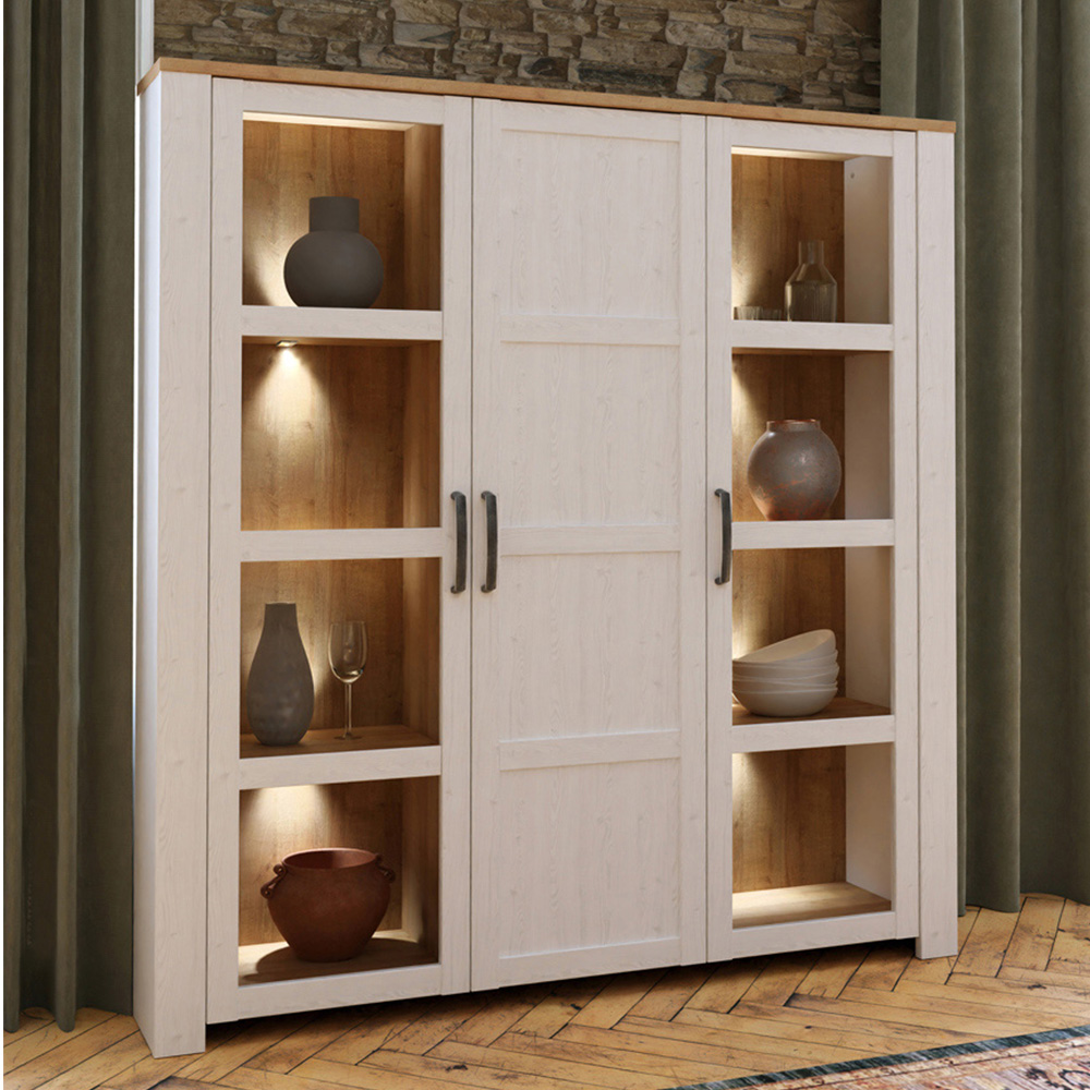 Florence Bohol 3 Door White Riviera Oak Large Display Cabinet Image 1