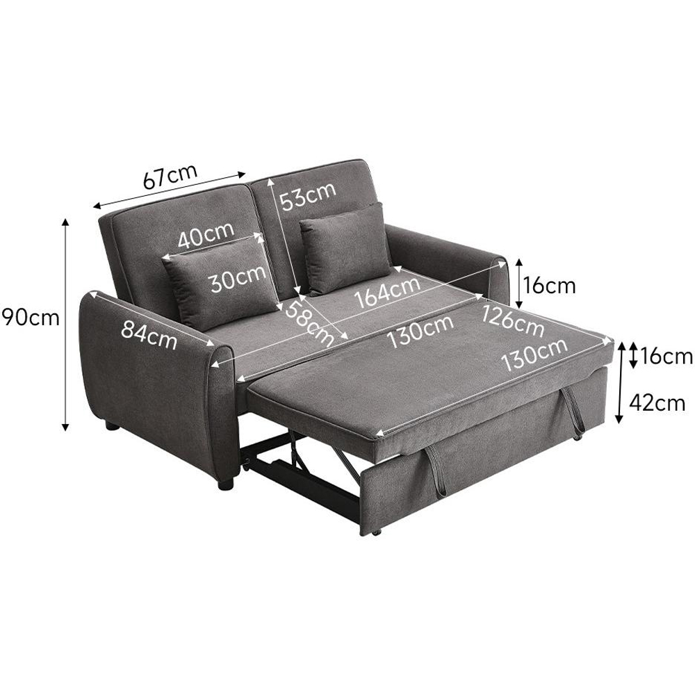 H&O Direct 2 Seater Grey Convertible Sofa Bed with 2 Cushions Image 4