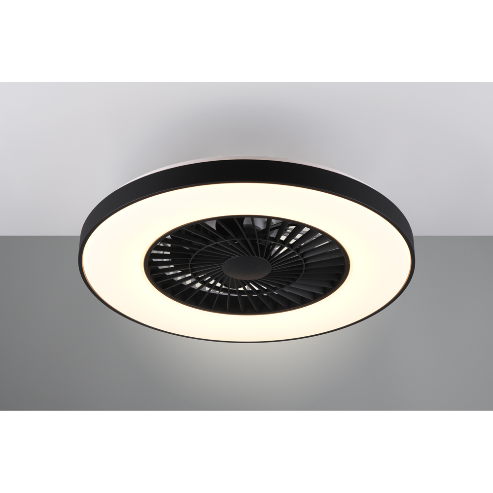 TRIO Halmstad Matt Black and White LED Ceiling Fan Light Image 2