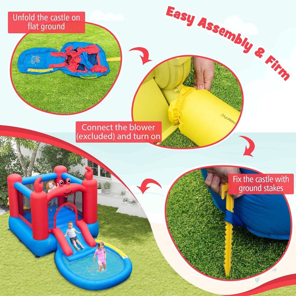 Costway Inflatable Red Crab Themed Water Slide Park Image 7