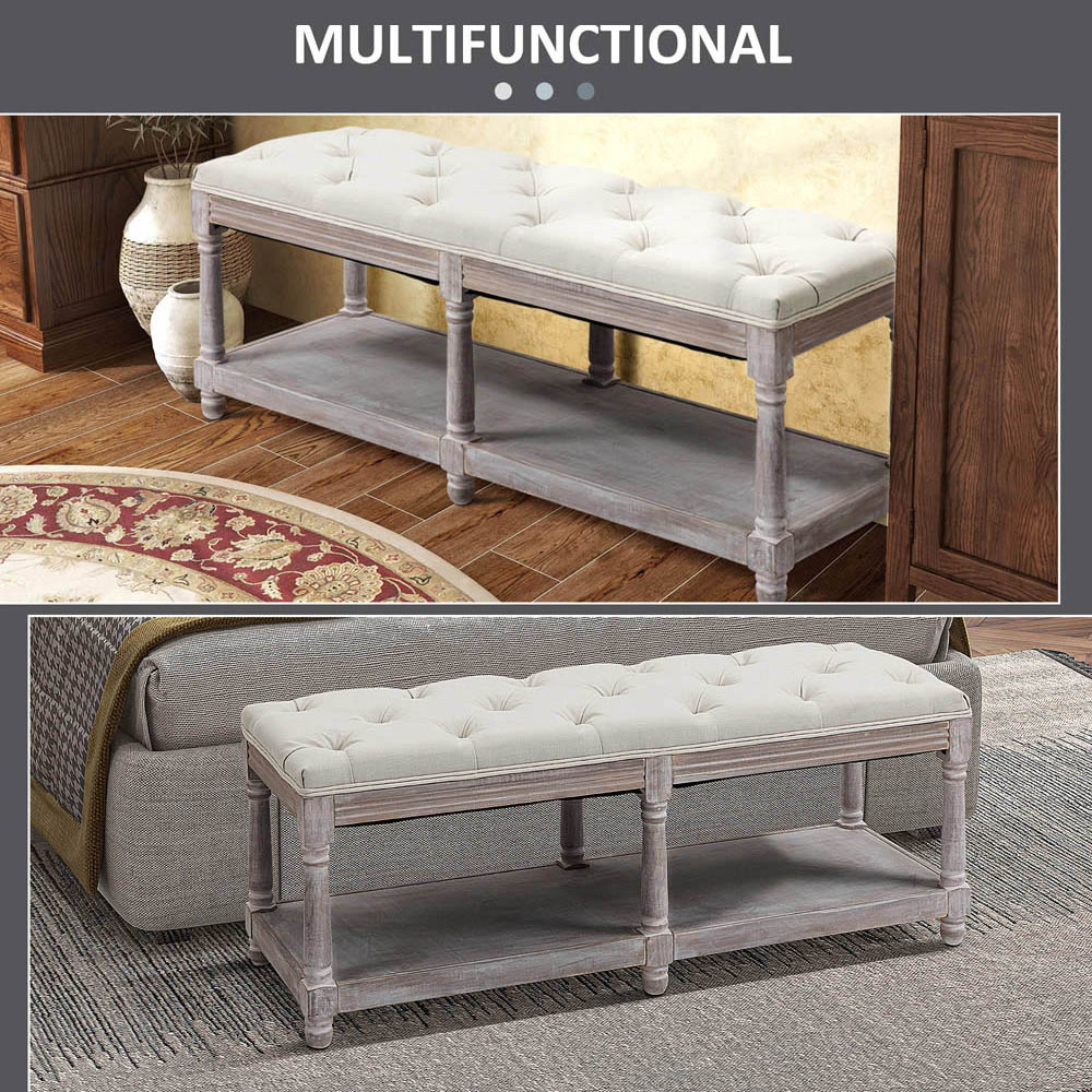Portland Single Shelf Cream and White Button Tufted Vintage Stool Image 7