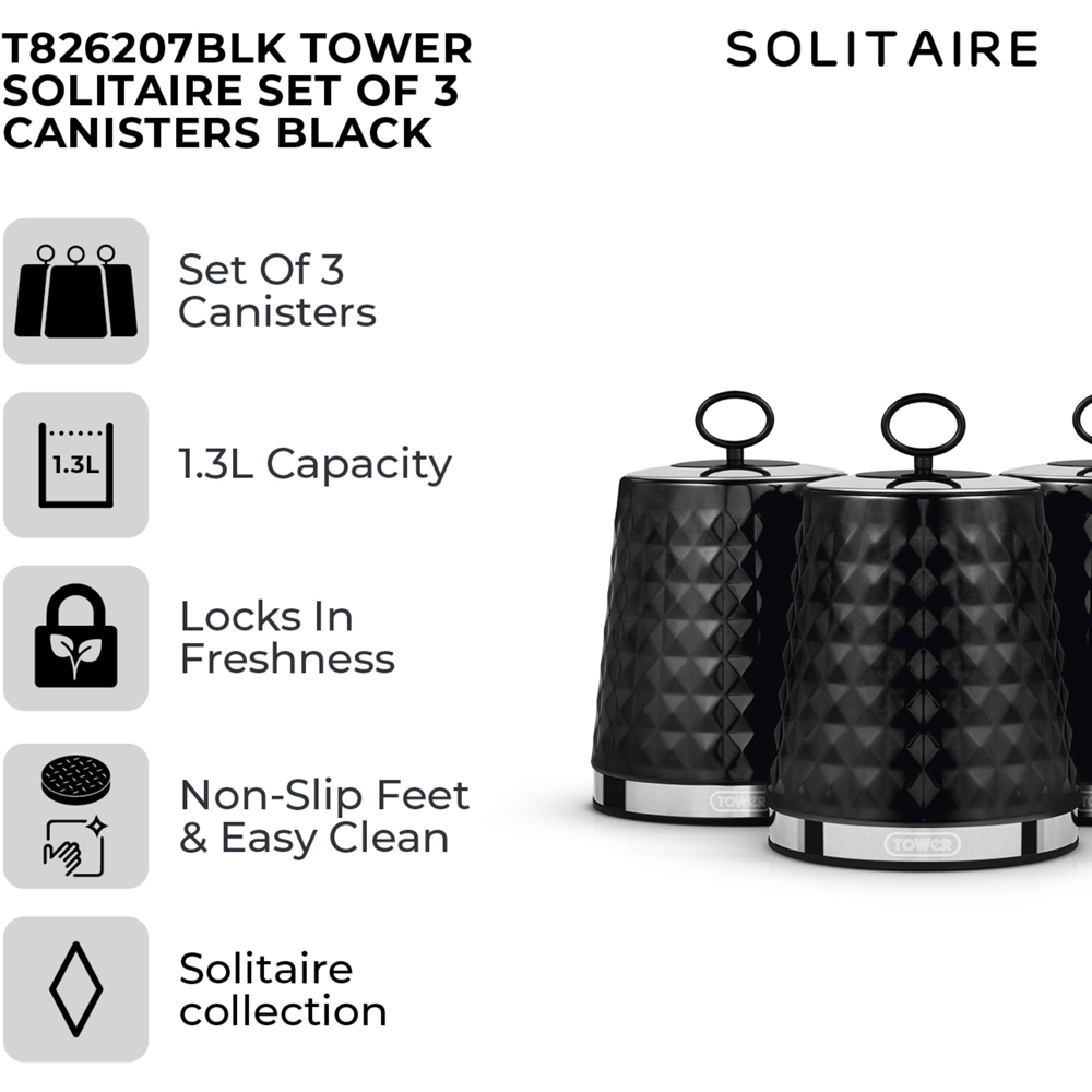 Tower 3 Piece Black Solitaire Canister Set Image 2