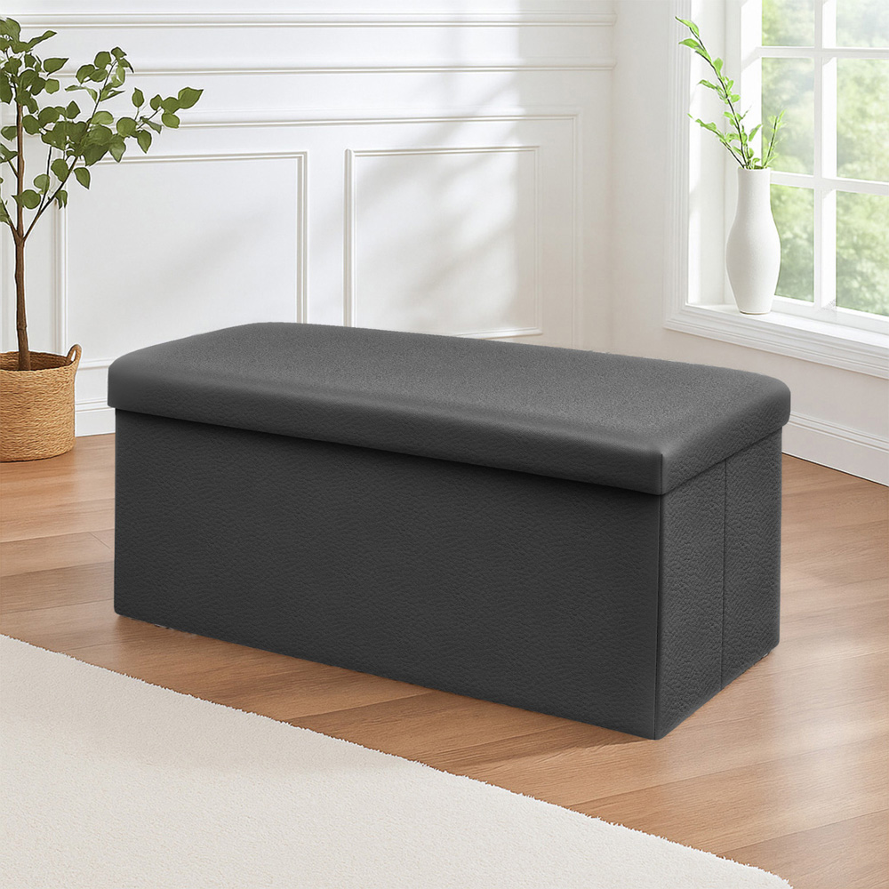 Homerepublic Black Faux Leather Foldable Storage Box 76 x 38cm Image 2