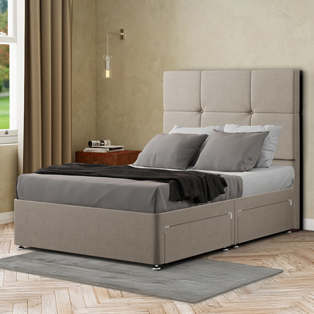 Portland Jacob Double Cream Malham Weave Divan Bed Frame with 2 Drawers and Headboard Image 1