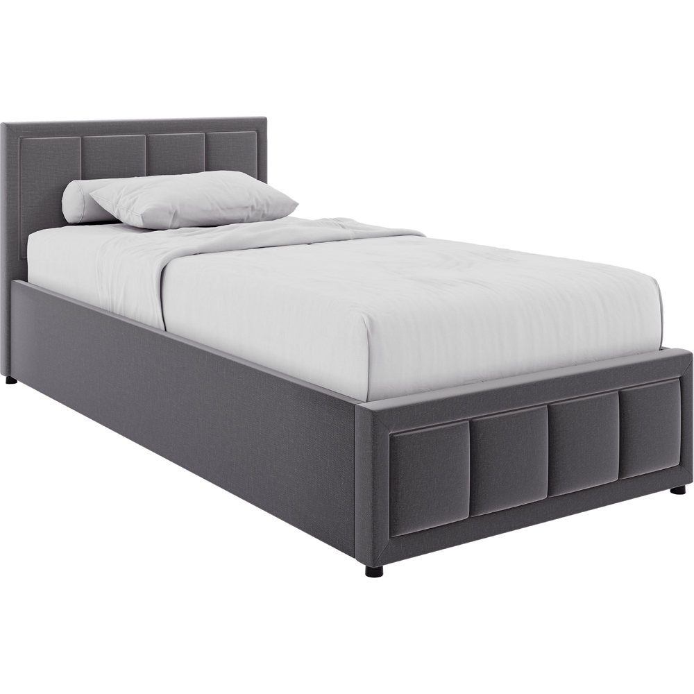 VIDA DESIGNS Vanita Single Dark Grey Linen Ottoman Bed with Padded Headboard Image 2