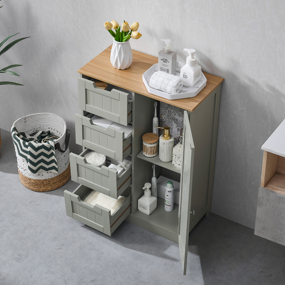 Bath Vida Priano Single Door 4 Drawer Grey Floor Cabinet Image 4