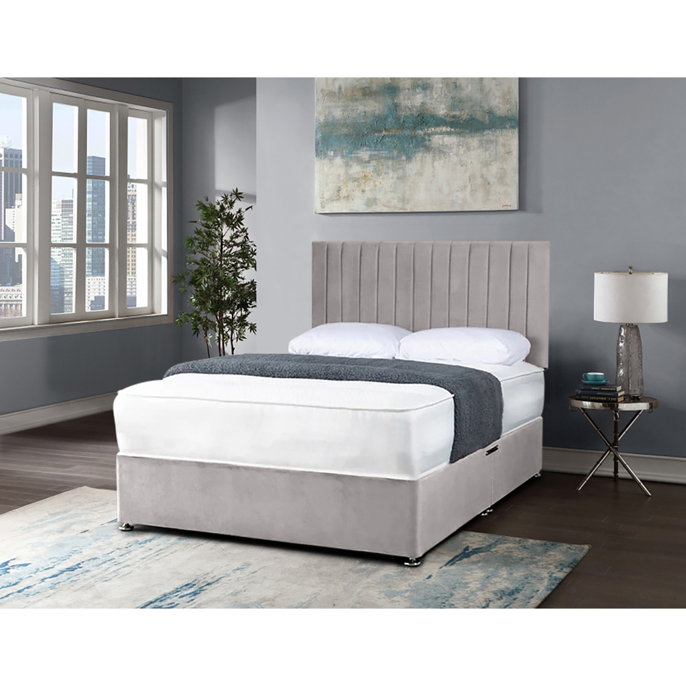 Eleganza Home Naptime Super King Size Silver Plush Divan Bed with Lined Headboard Image 2
