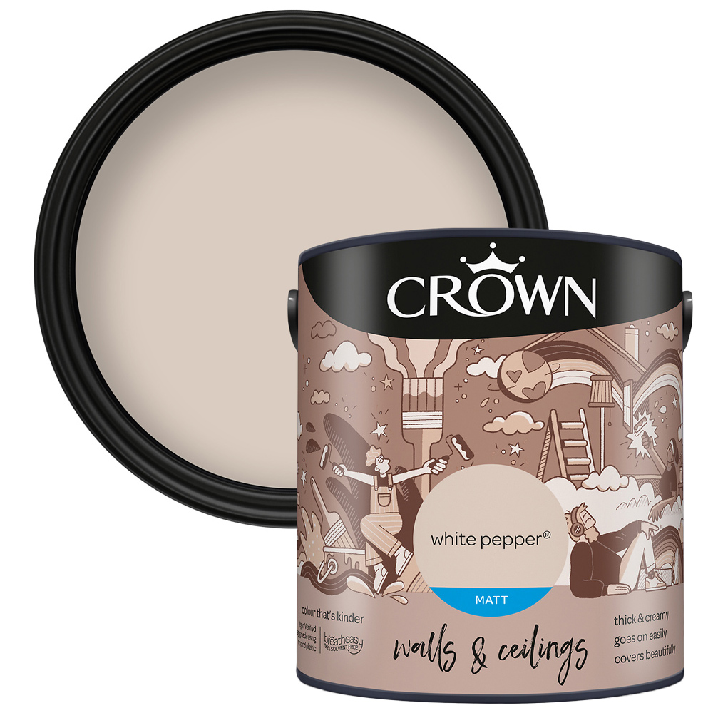 Crown Breatheasy Walls & Ceilings White Pepper Matt Emulsion Paint 2.5L Image 1