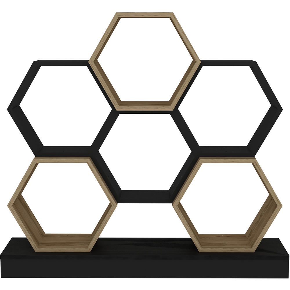 Decorotika Flower Black and Oak Wide Hexagonal Bookcase Image 2
