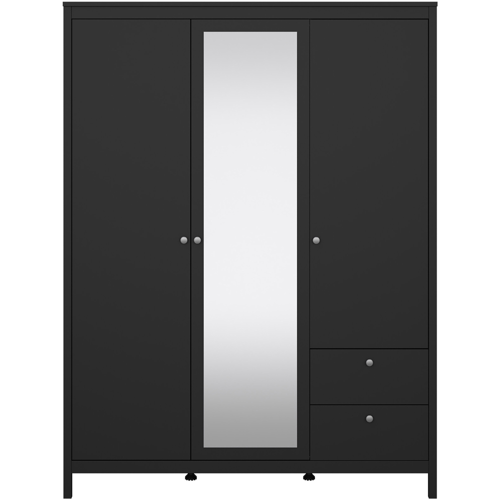 Florence Madrid 3 Door 2 Drawer Matt Black Wardrobe with Mirror Door Image 3