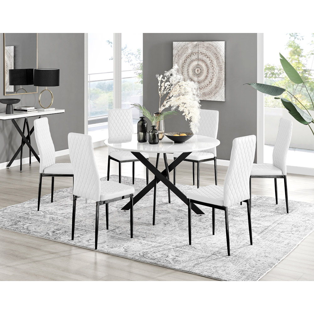 Furniturebox Arona Valera 6 Seater Round Dining Set White Gloss and White Image 9