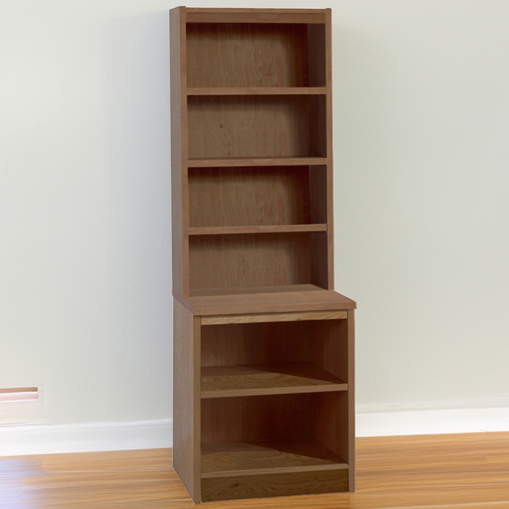 R White Cabinets 6 Shelf Brown Desk Height Bookcase with Hutch Image 1