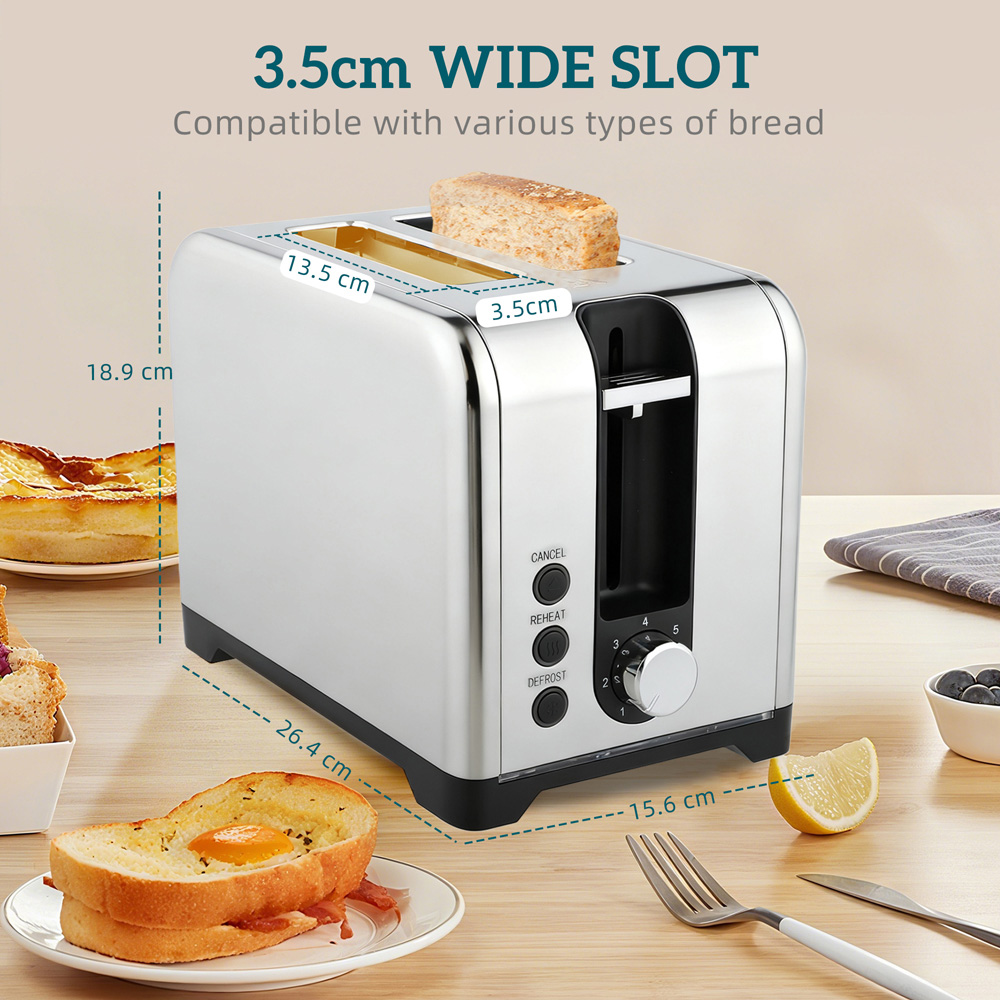 HOMCOM 800-285V70SR Silver Tone Rapid Boil 1.7L Jug Kettle and 2 Slice Toaster Set Image 8