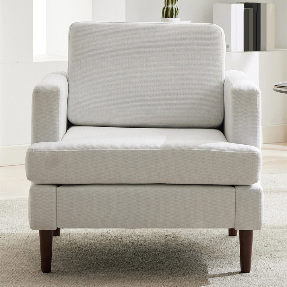 Living and Home Beige Linen Mid-Century Armchair Image 8