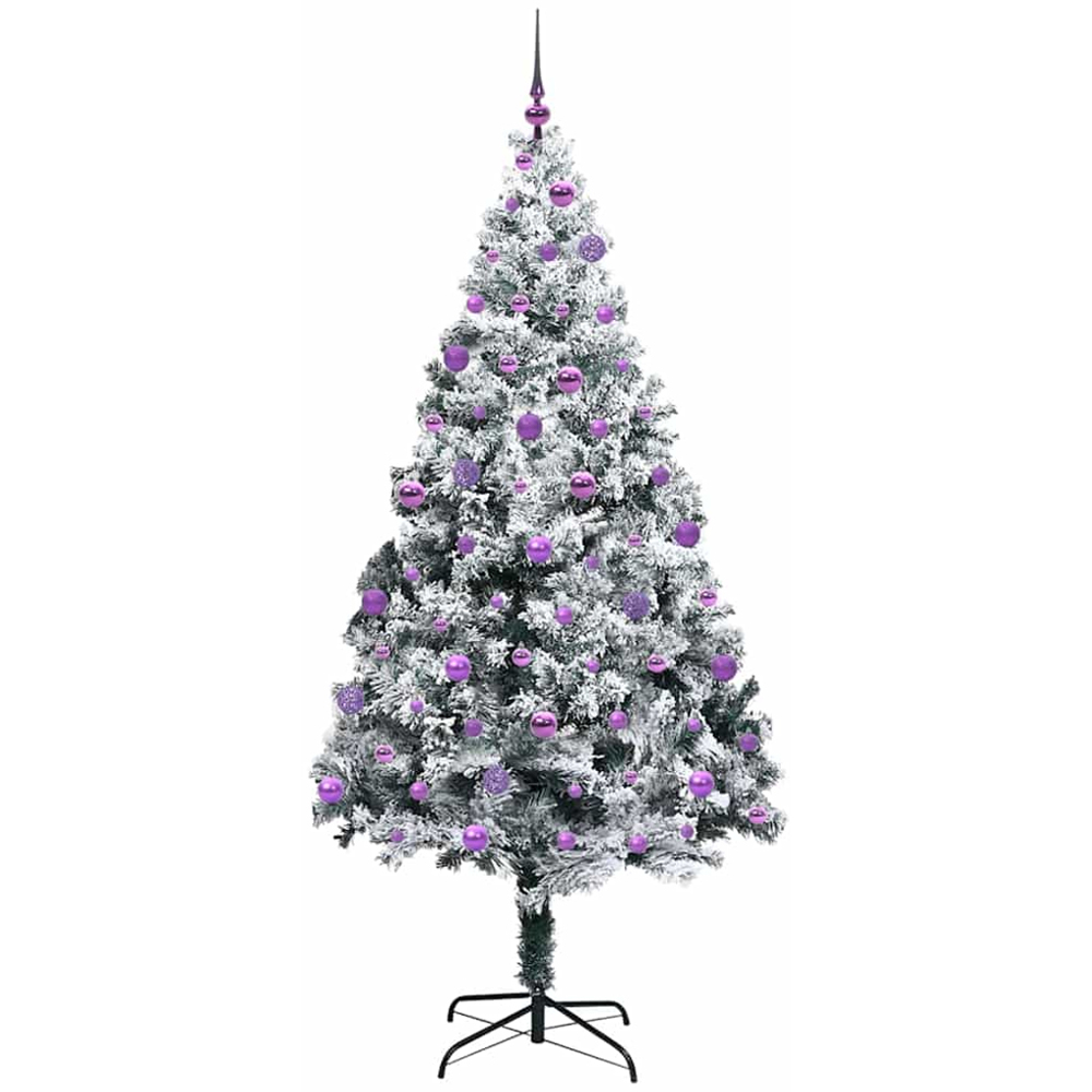 vidaXL Pre-Lit Lilac Baubles White Artificial Christmas Tree 7ft Image 4