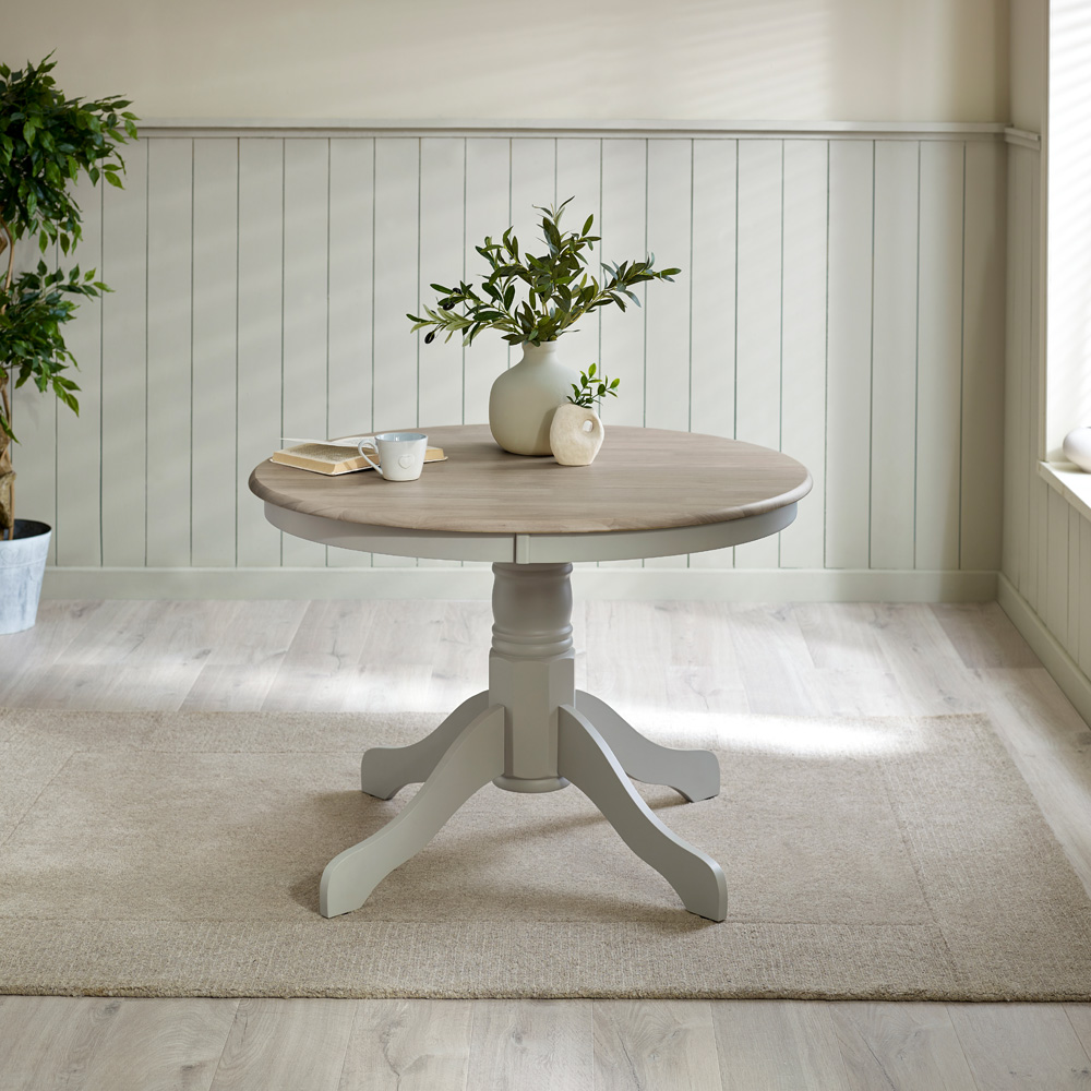 Furniturebox Bodmin 4 Seater Round Wooden Dining Table Whitewashed and Light Grey Image 6