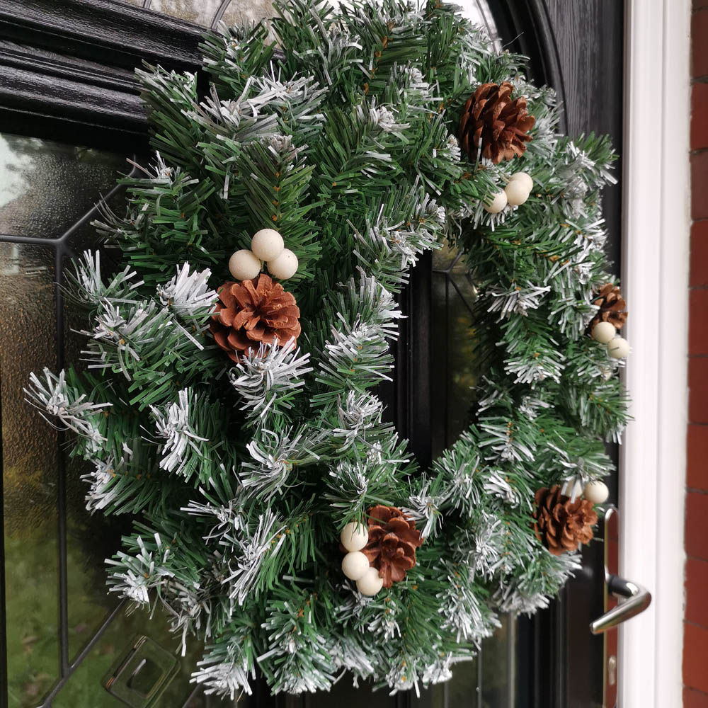 Samuel Alexander Snow Tipped Christmas Wreath with Pine Cones Green 40cm Image 3