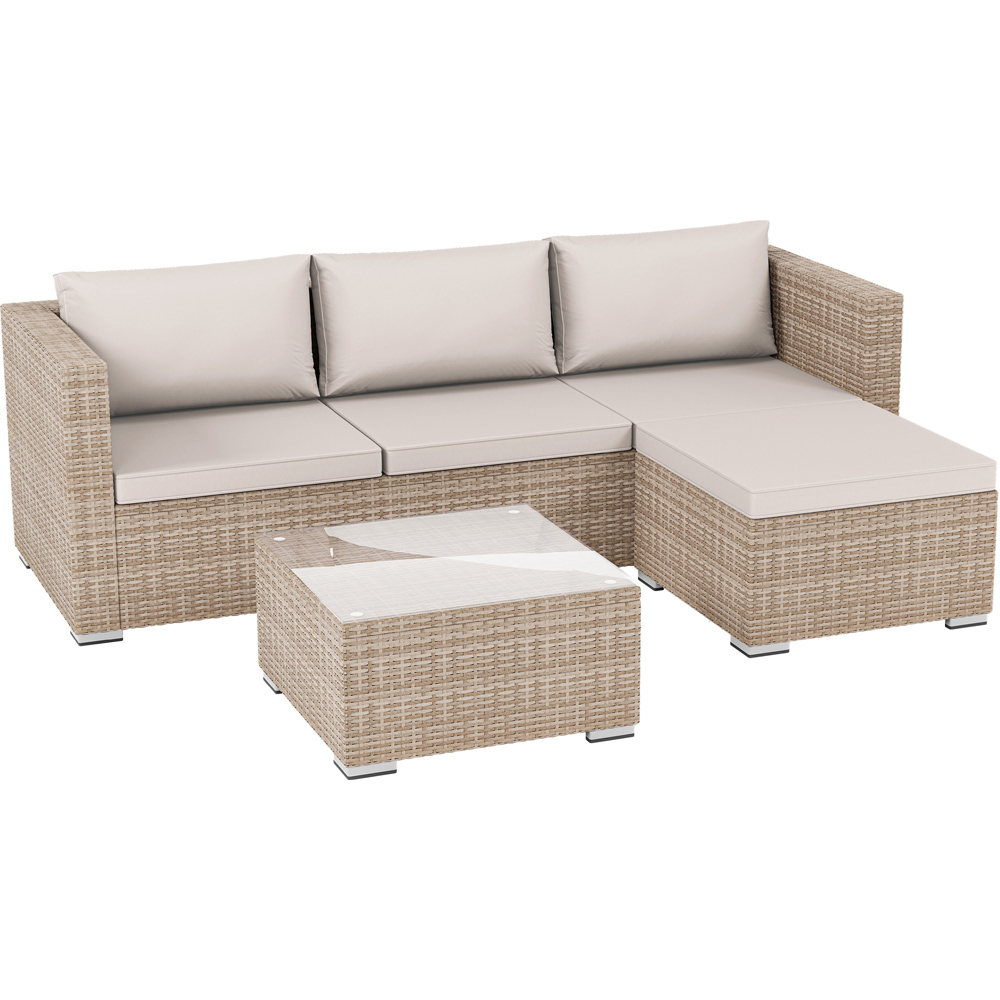 GARDEN VIDA Hampton 4 Seater Natural PE Rattan Garden Corner Lounge Set with Cover Image 2