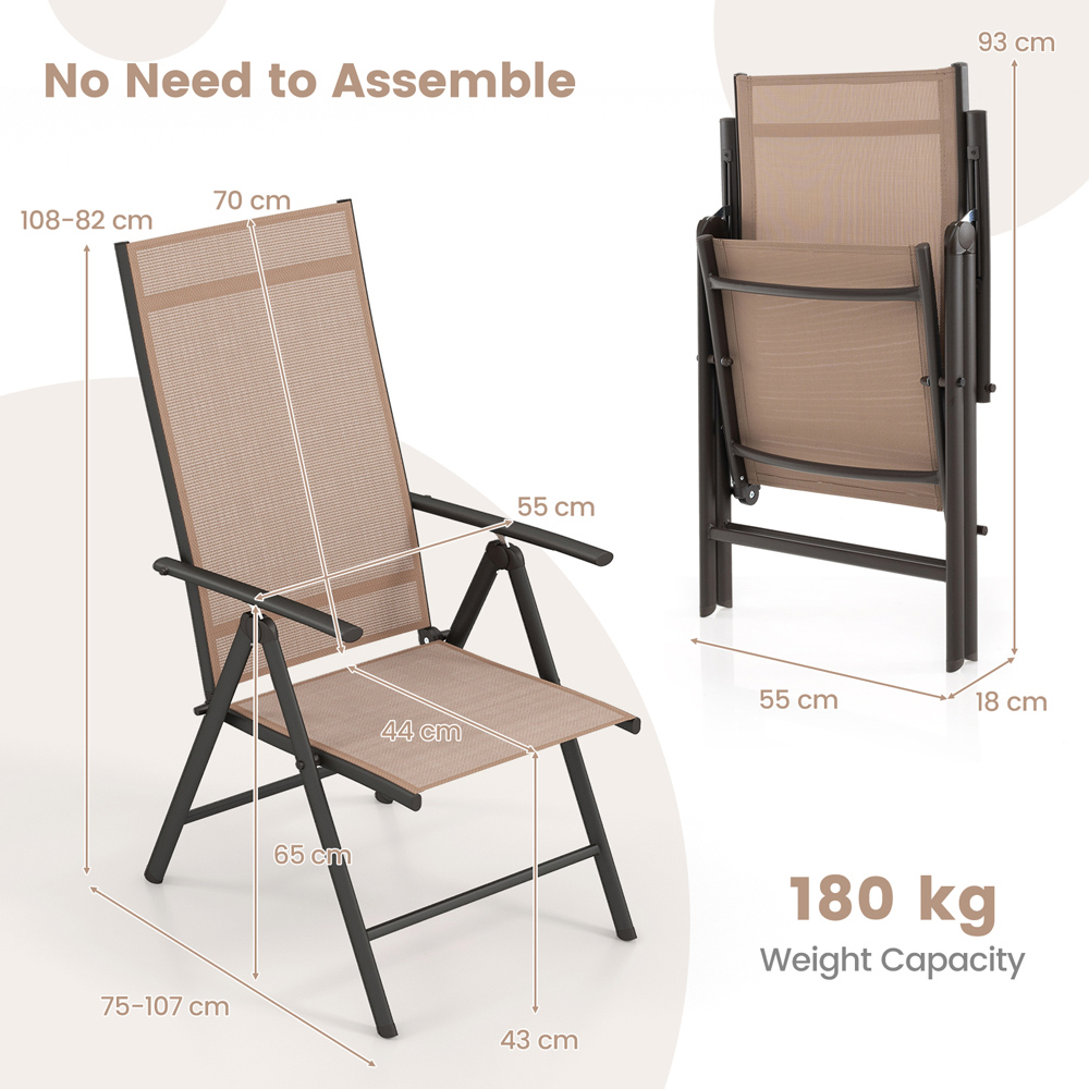 Costway Brown Folding Outdoor Sling Dining Chairs with Adjustable Backrest Image 9