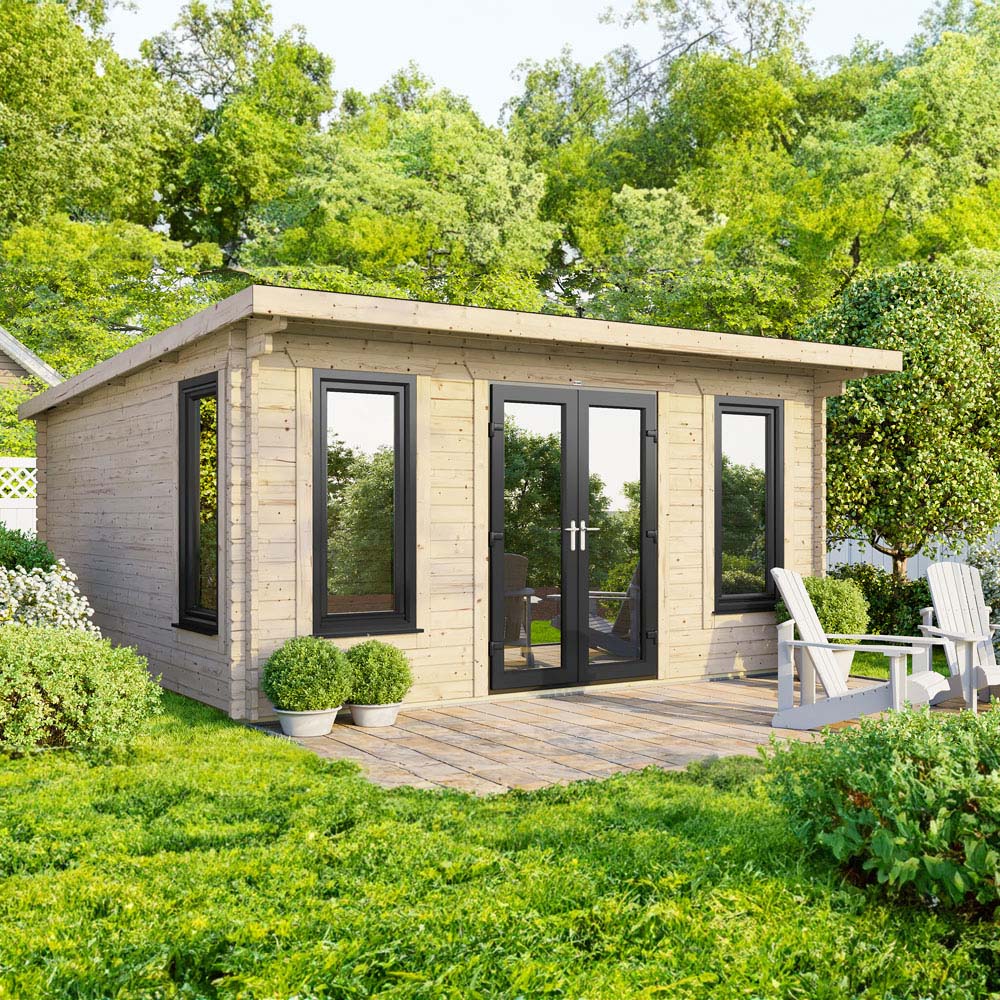 Power Sheds 16 x 14ft Centre Double Door Pent Log Cabin Image 2