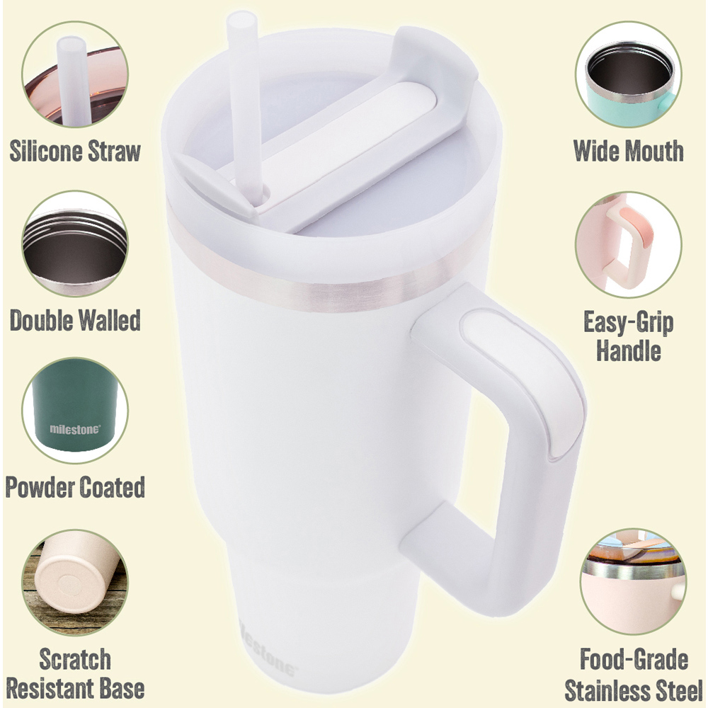 Milestone Camping Pure White Insulated Travel Tumbler 1L Image 3