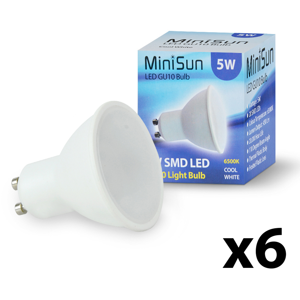 ValueLights 6 Pack GU10 LED 5W Cool White 6500K Spotlight Light Bulbs Image 2