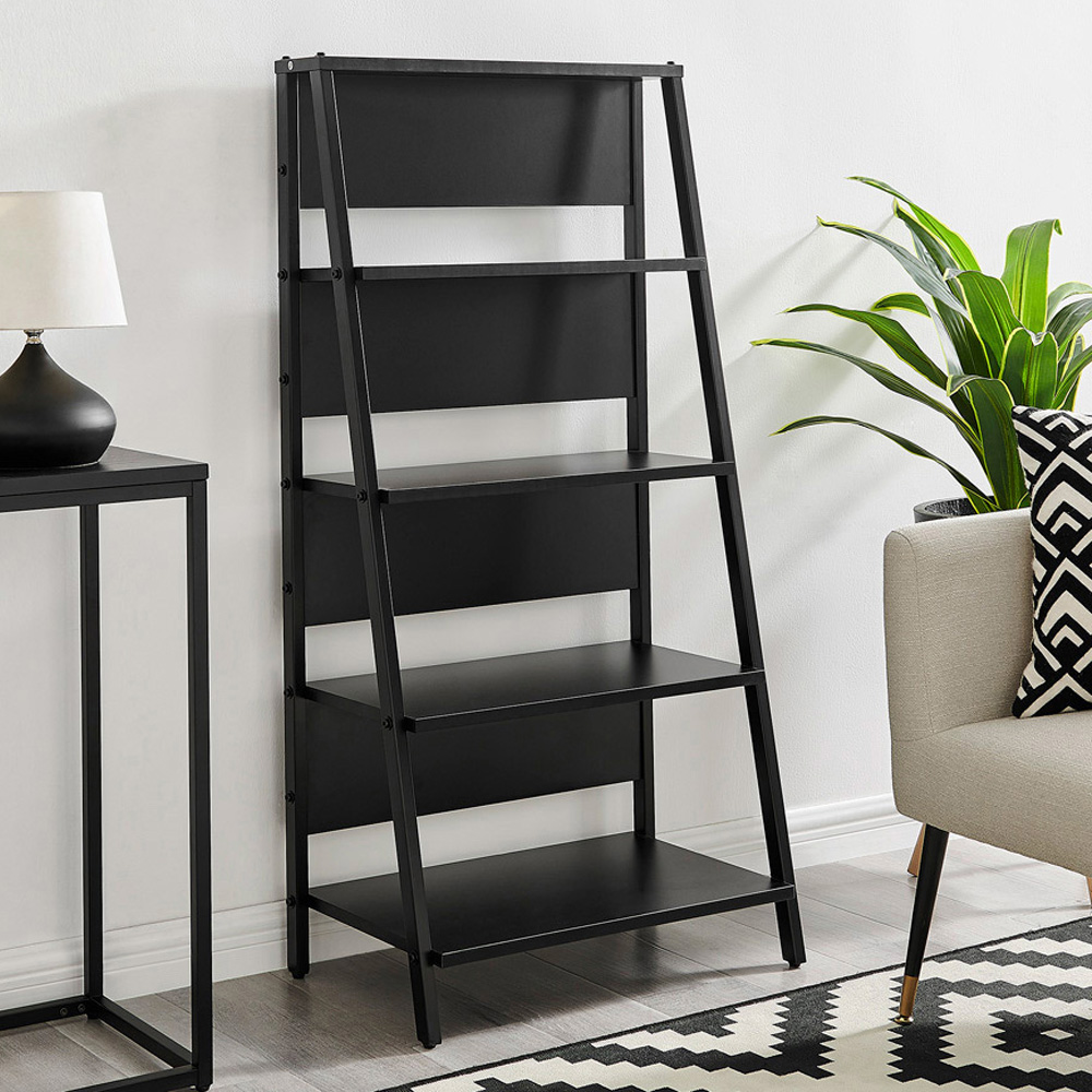Furniturebox Sloan 5 Shelf Black Ladder Bookshelf Image 1