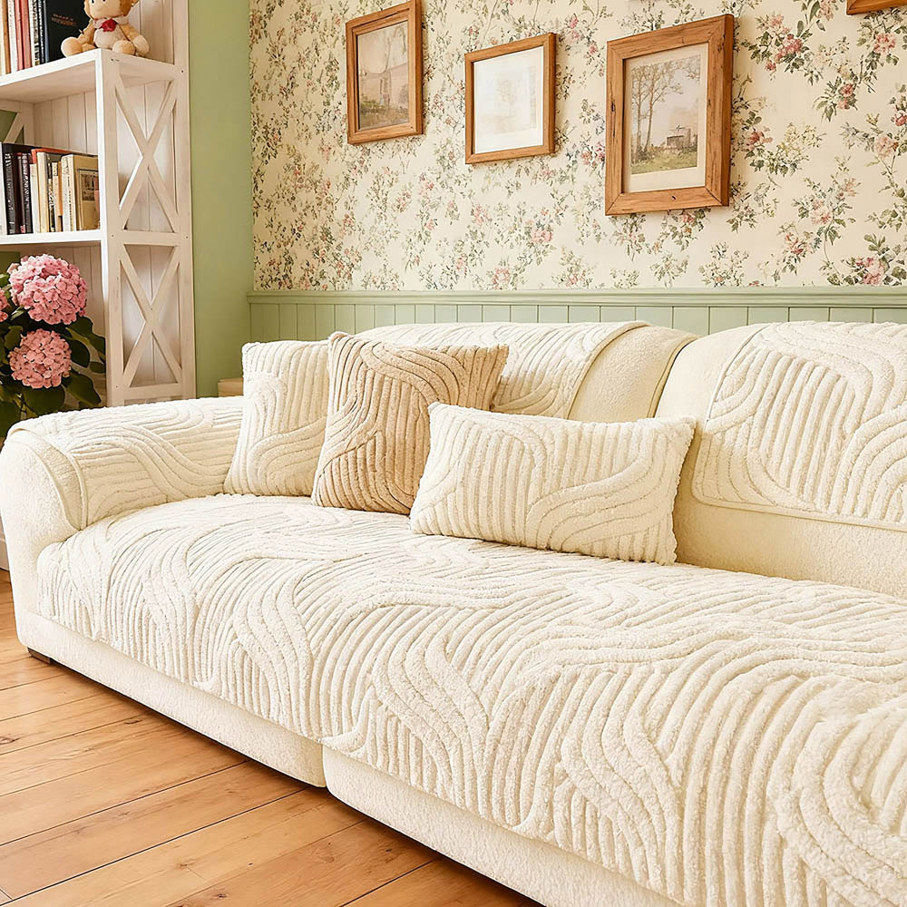 Living and Home Beige Minimalist Wavy Geometric Non-Slip Sofa Mat 160 x 90cm Image 8