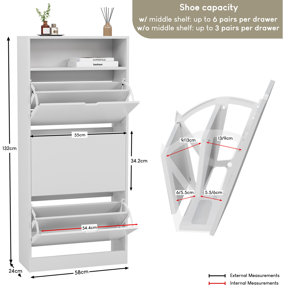 VIDA DESIGNS 3 Drawer Single Shelf White Shoe Cabinet Image 9