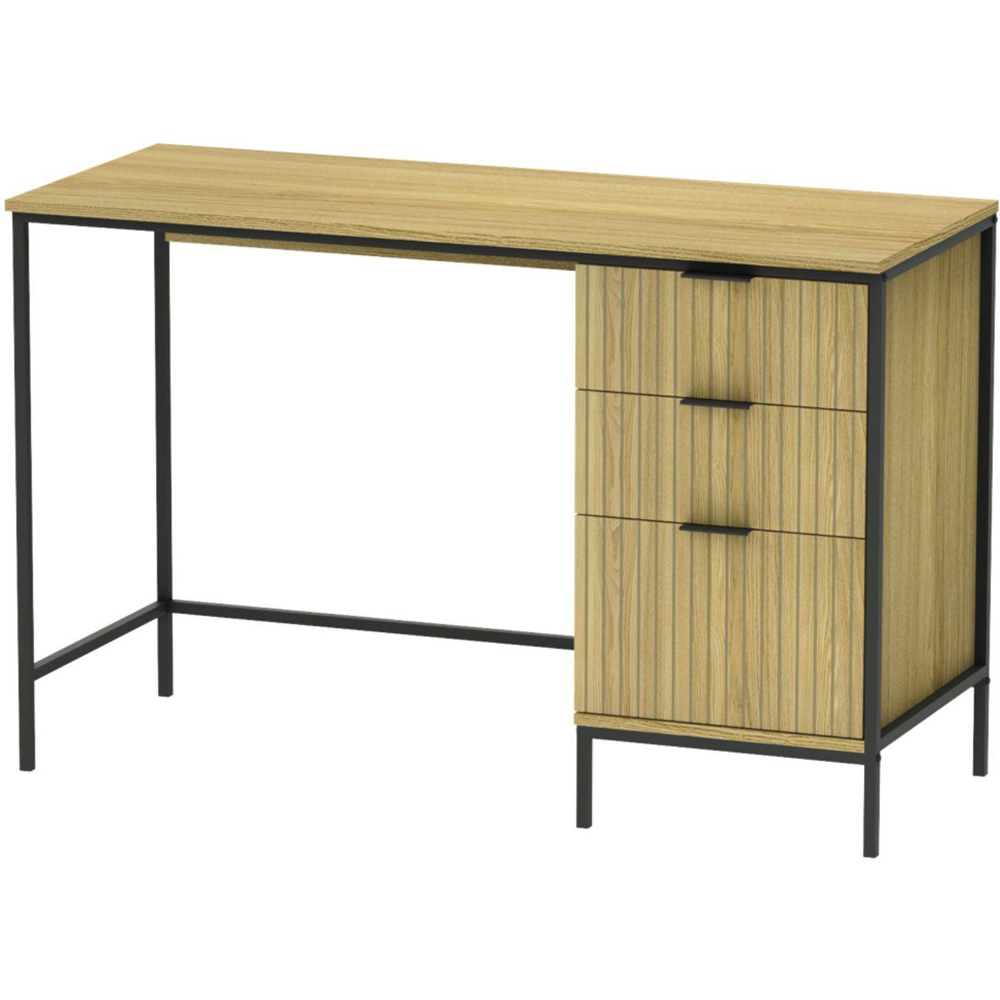 Home Source Wisbech 3 Drawer Black and Oak Effect Desk Image 2