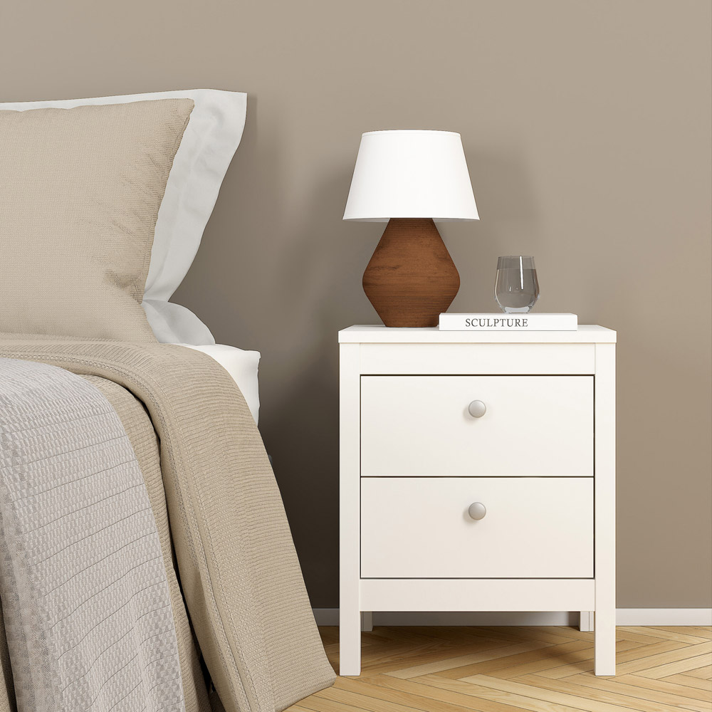 Florence Madrid 2 Drawer White Bedside Table Image 6