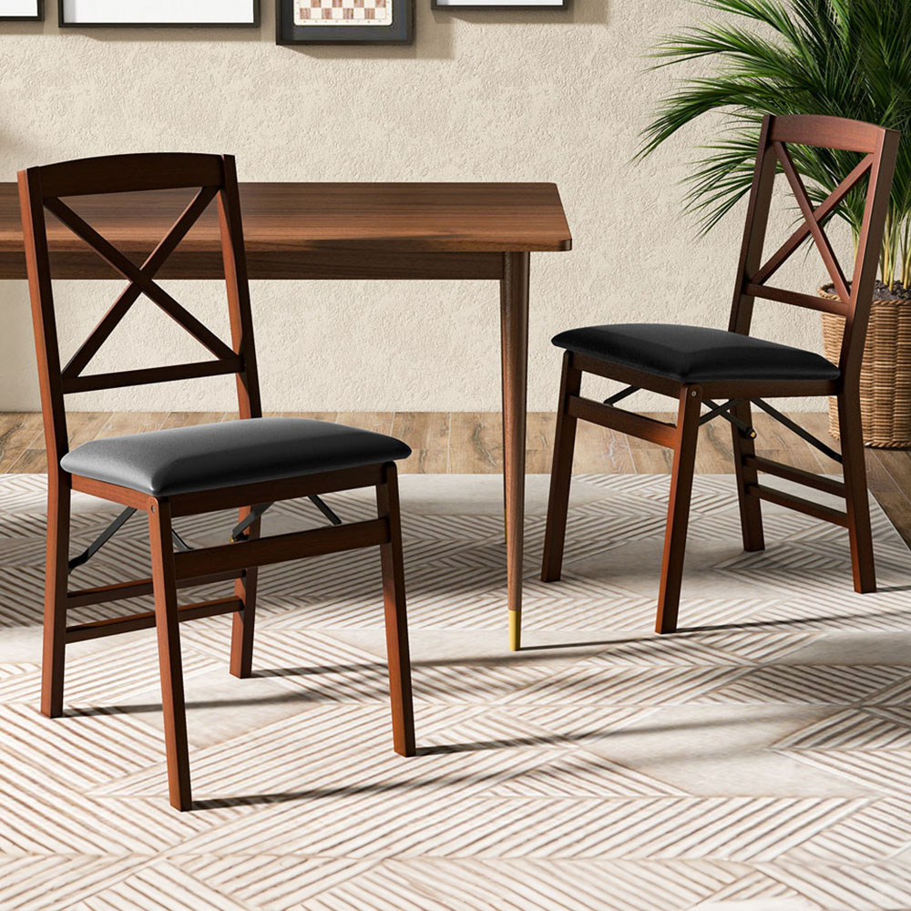 Costway Set of 2 Brown High Back Wooden Dining Chair Image 1