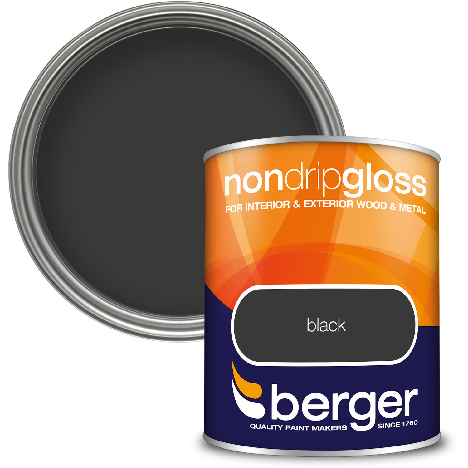 Berger Wood and Metal Black Non Drip Gloss Paint 750ml Image 1