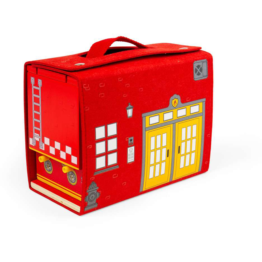 Bigjigs Toys Kids Fire Station On The Go Portable Playset 8 Piece Image 4