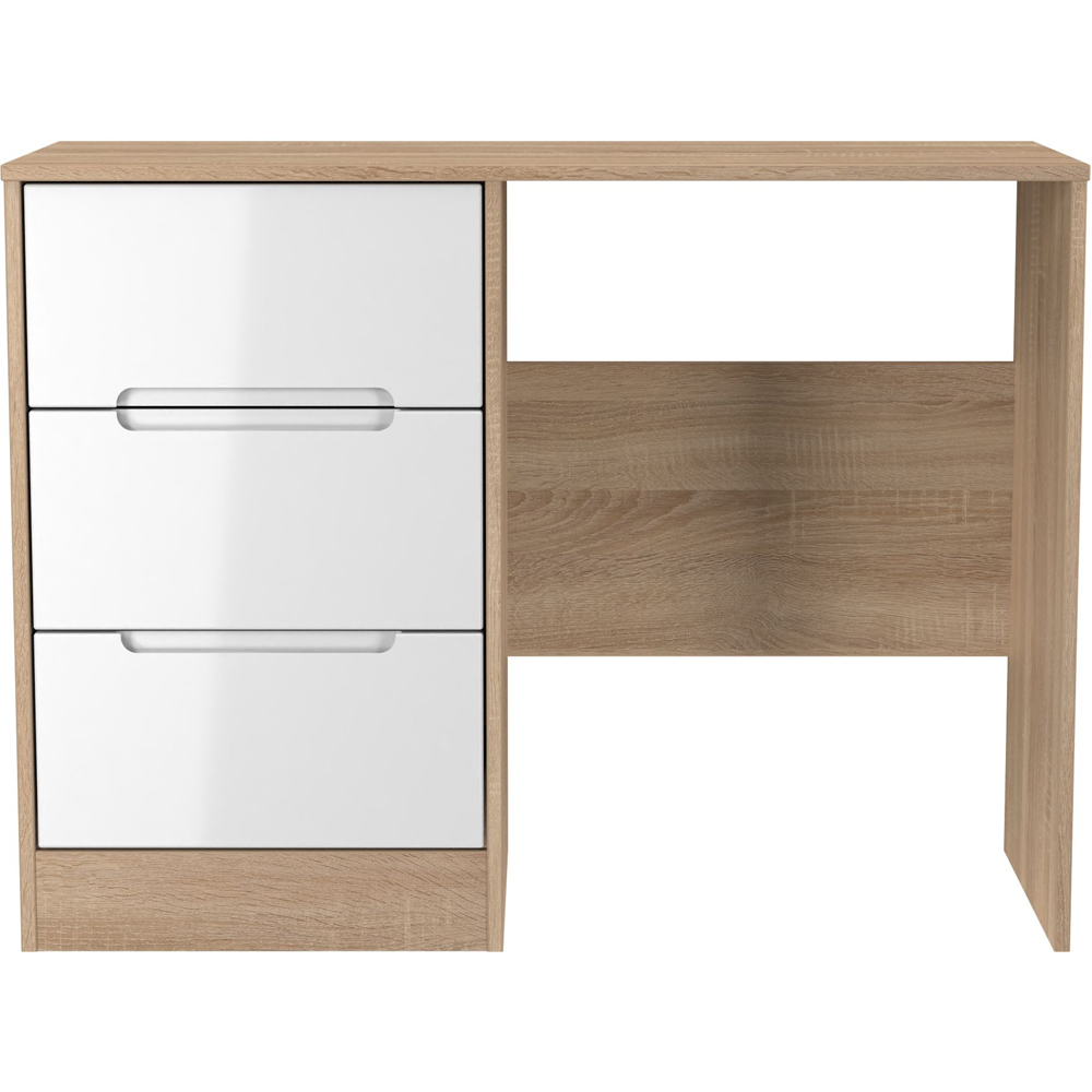 Crowndale Monaco 3 Drawer White Gloss and Bardolino Oak Vanity Dressing Table Ready Assembled Image 2