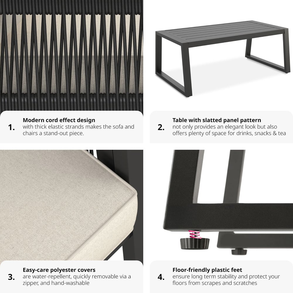 tectake 4 Seater Anthracite Aluminium Dining Set Image 5