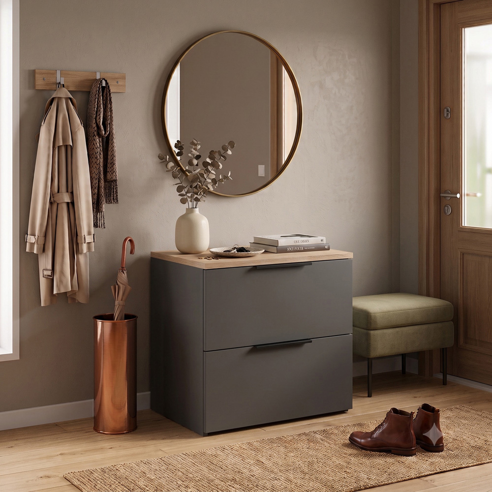 Shefa Line MODU 60 2 Drawer Graphite and Wotan Oak Chest of Drawers Image 4