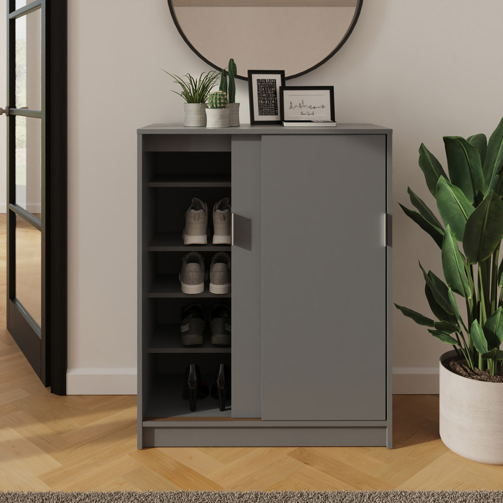 GFW Leighton 2 Sliding Door Grey Shoe Cabinet Image 4