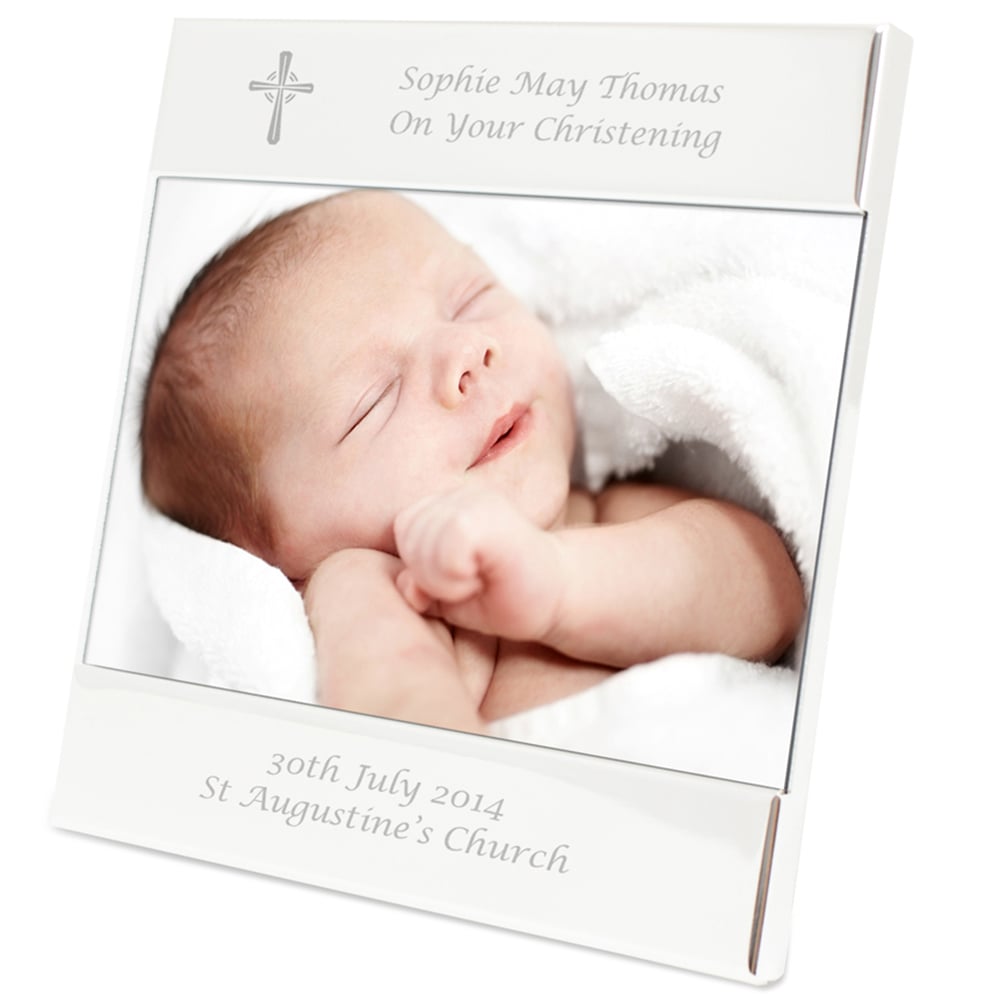 Personalised Memento Personalised Silver Cross Photo Frame 6 x 4cm Image 1