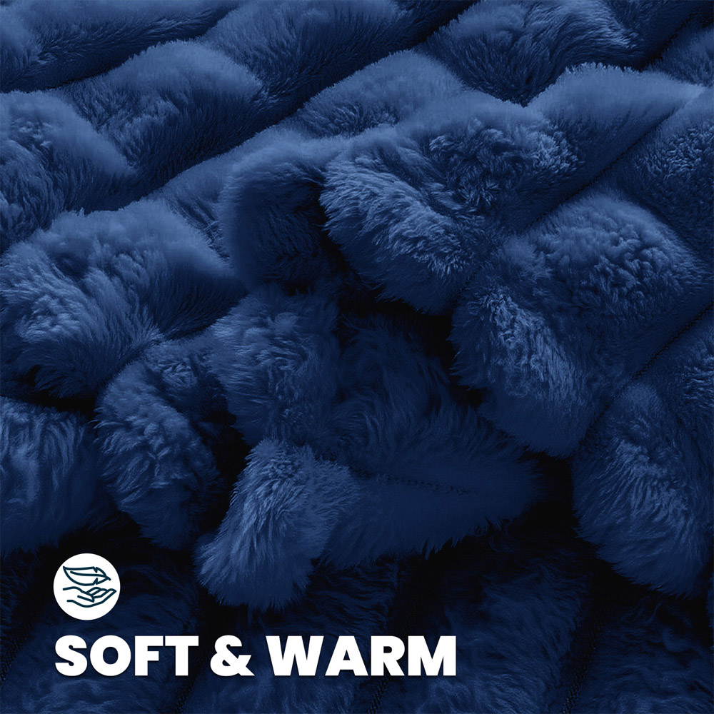 Velosso Navy Waffle Plush Throw 200 x 240cm Image 3