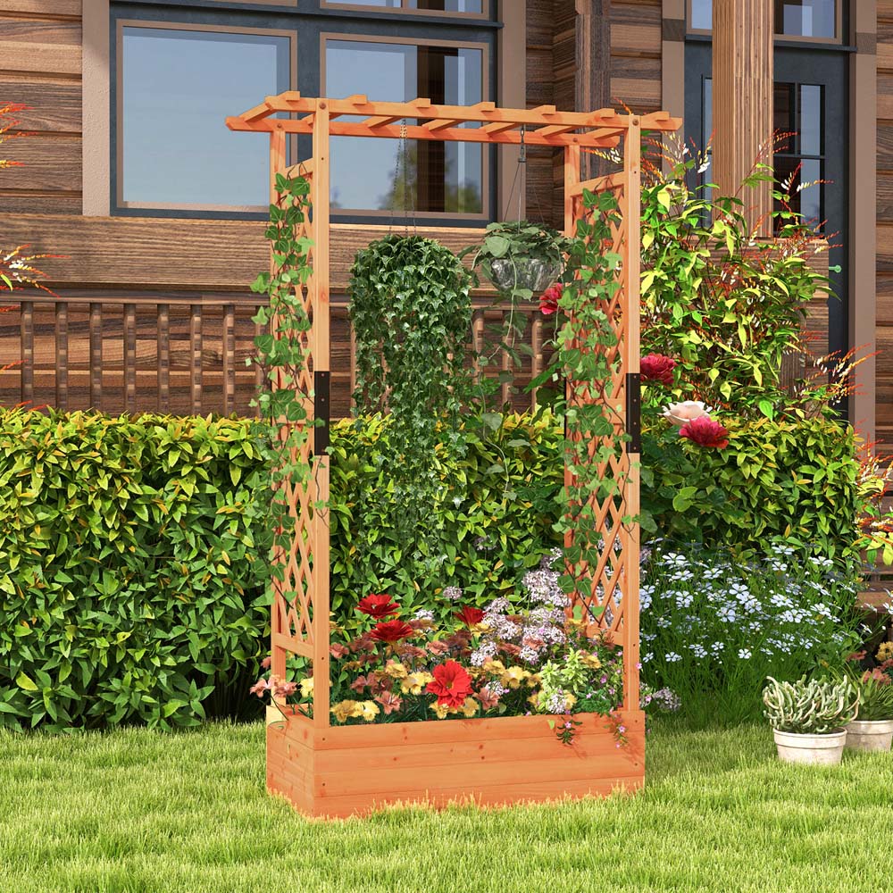 Costway Orange Raised Bed Planter Box with Trellis Image 4