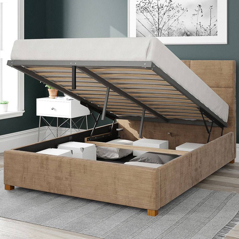 Aspire Caine Small Double Champagne Firenze Velour Ottoman Bed Image 2