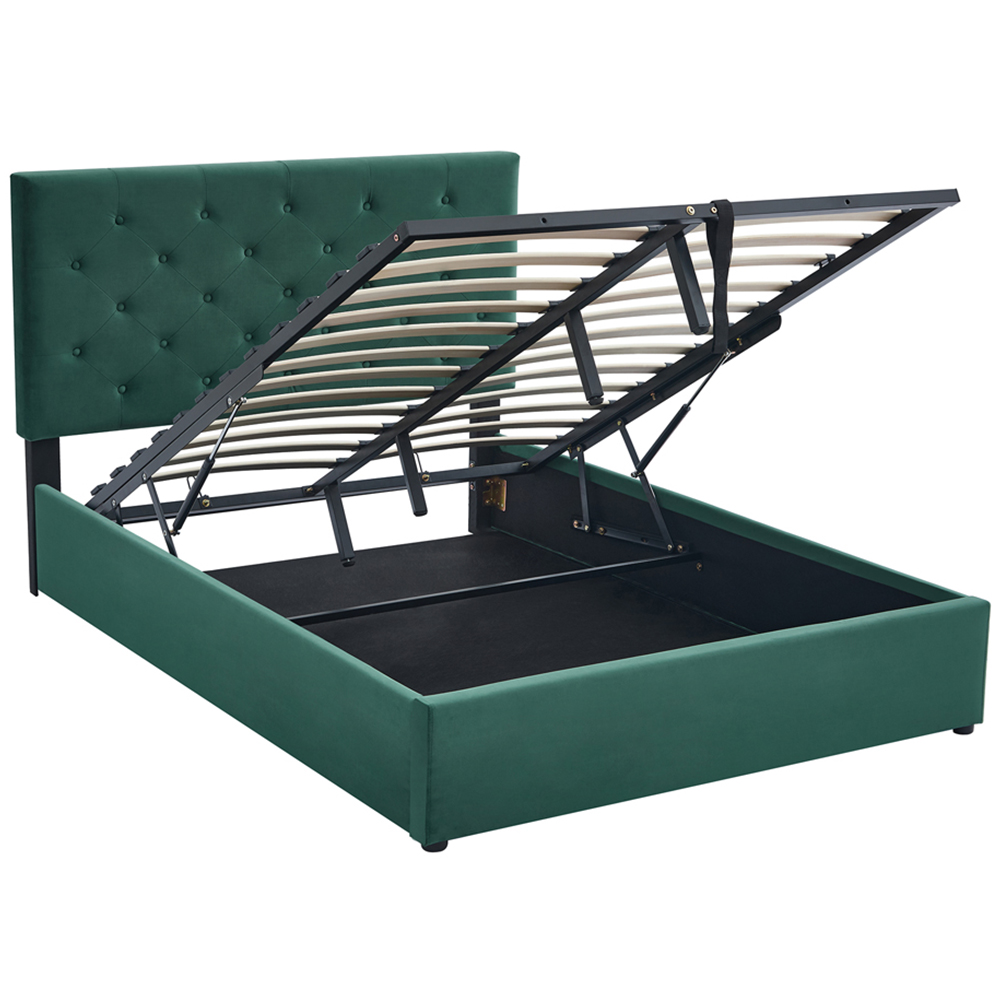 Furniture One Double Green Upholstered Platform Storage Bed Frame with Tufted Headboard Image 2