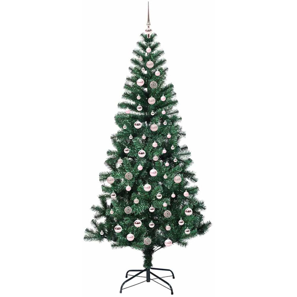 vidaXL Pre-Lit Pink Baubles Green Artificial Christmas Tree 8ft Image 4