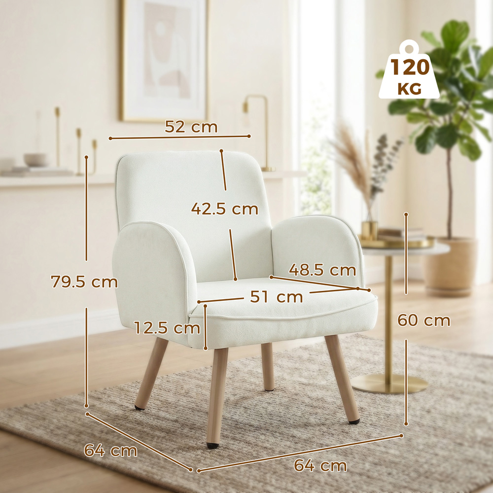 HOMCOM Cream White Velvet Upholstered Spring Cushion Lounge Chair Image 9